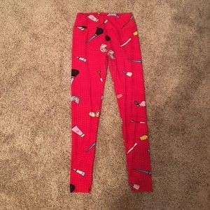 LuLaRoe red Makeup Print OS leggings